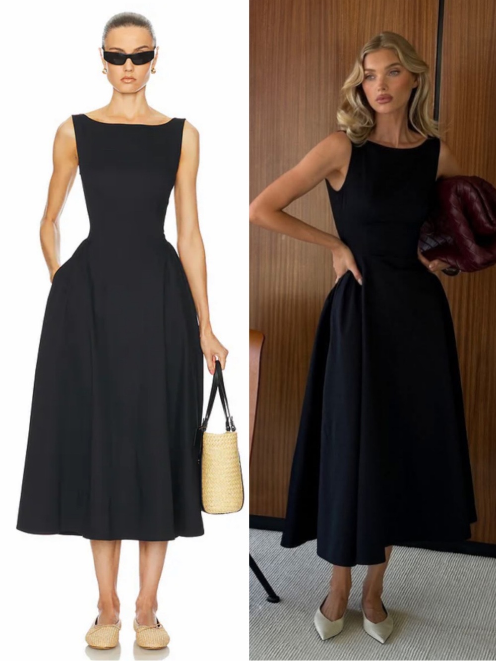 Helsa Classic Stretch Cotton Sateen Midi Dress in Black Size Large